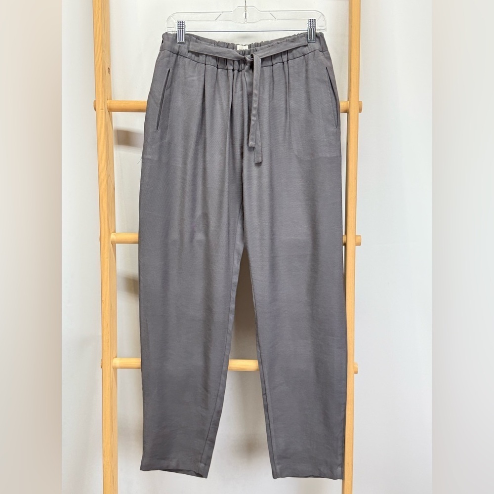 AMS PURE Gray elastic tie waist straight leg pants size 10